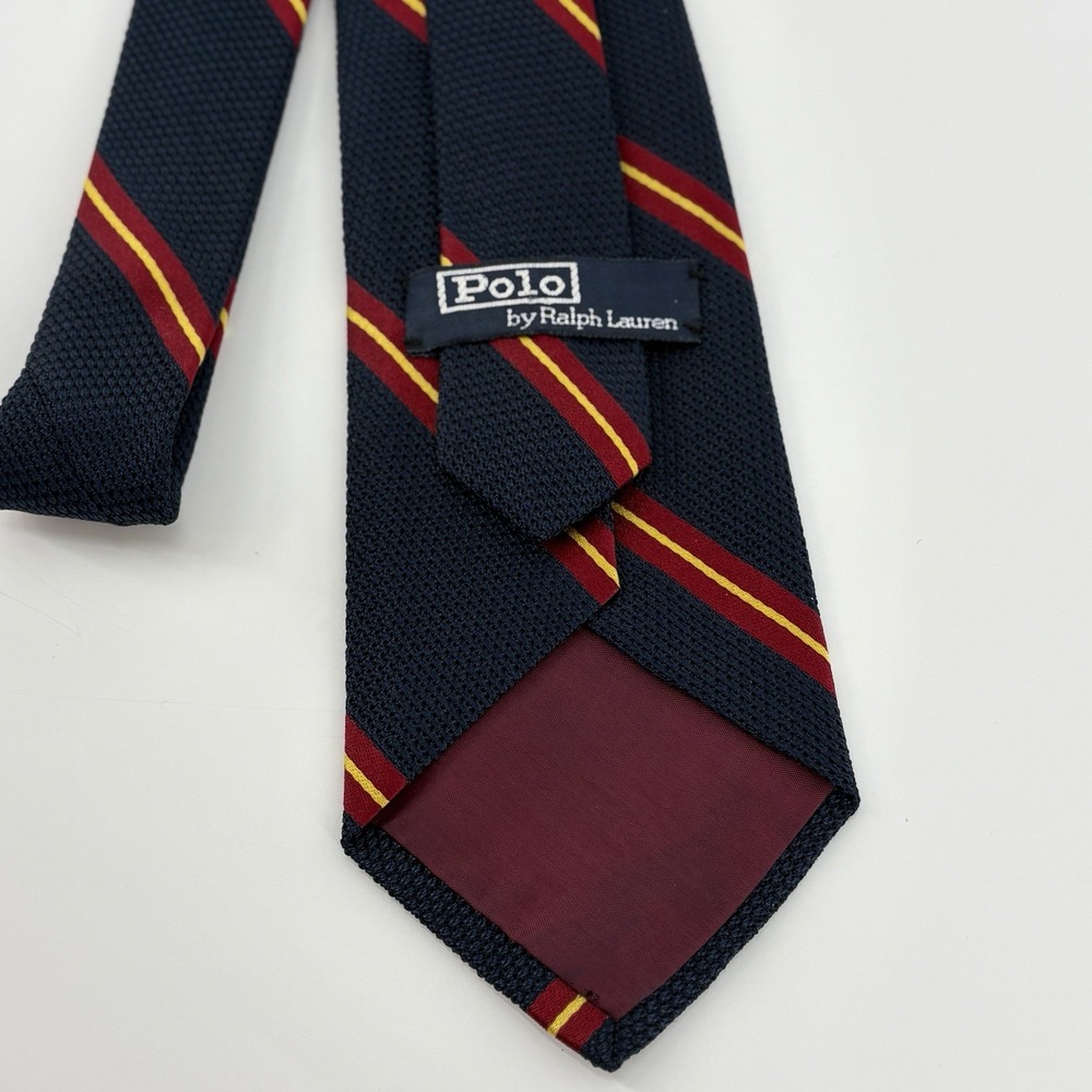 Vintage Polo Ralph Lauren Silk Grenadine Repp Stripe Tie Navy Red Gold USA 57" - Picture 2 of 11